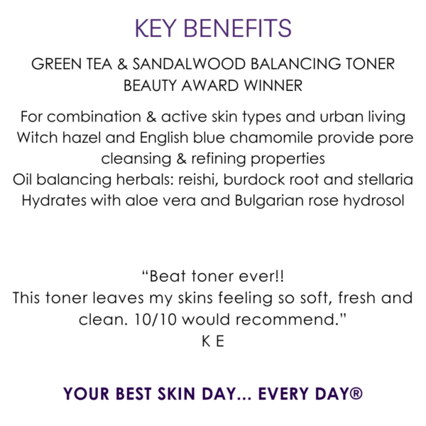 Key benefits green tea sandalwood balancing toner