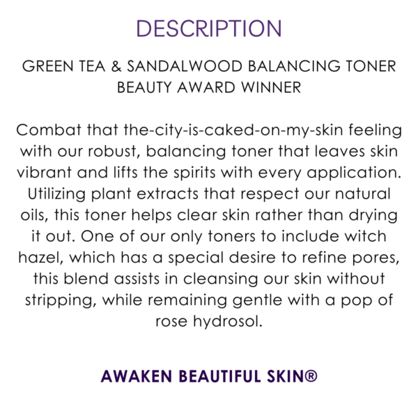 description green tea sandalwood balancing toner