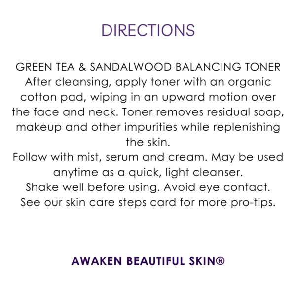 directions green tea sandalwood balancing toner