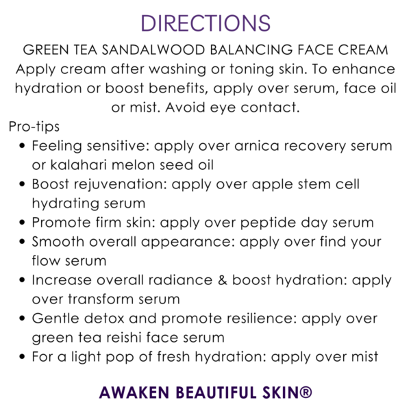 directions green tea sandalwood balancing face cream