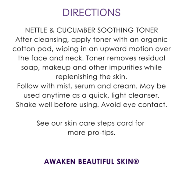 directions nettle cucumber soothing toner with hyaluronic acid