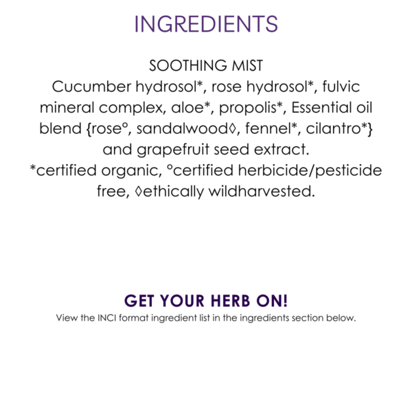 ingredients cucumber & rose soothing mist