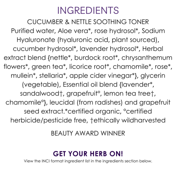 ingredients nettle cucumber soothing toner with hyaluronic acid