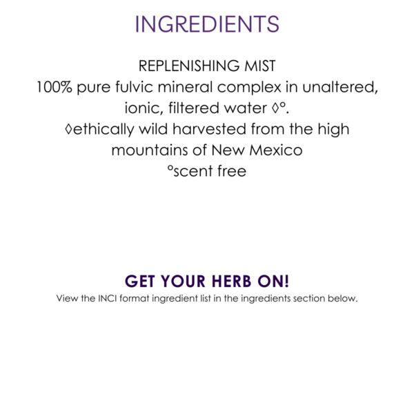 ingredients fulvic mineral & amino acid replenishing mist