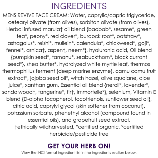 ingredients men’s green tea & hyaluronic revive face cream