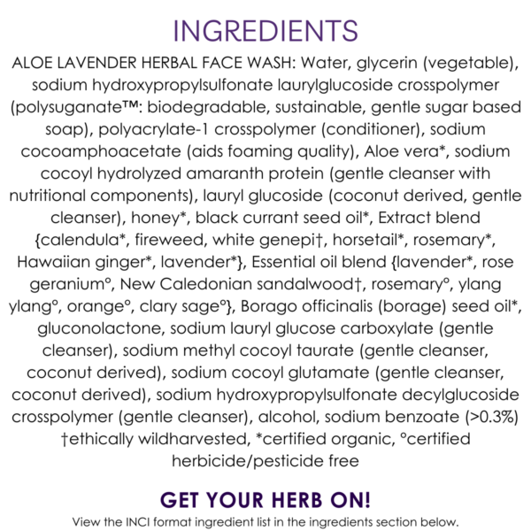 ingredients aloe lavender herbal face wash