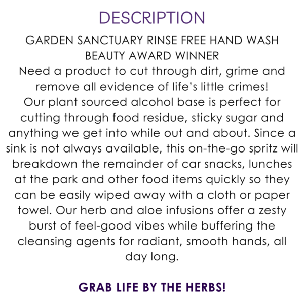 description garden sanctuary no rinse hand wash