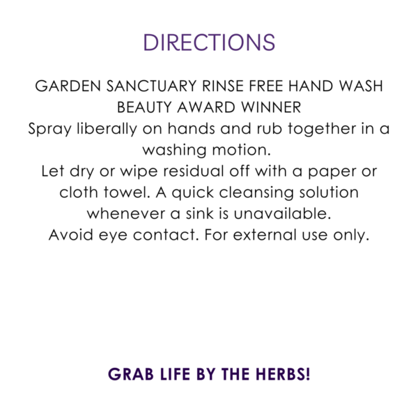 directions garden sanctuary no rinse hand wash