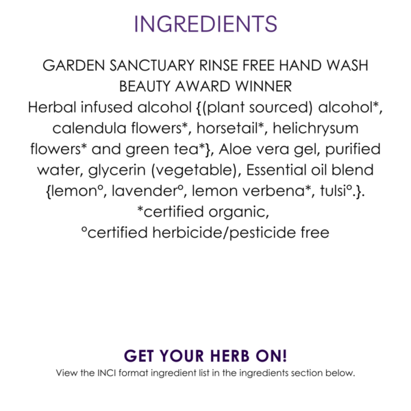 ingredients garden sanctuary no rinse hand wash