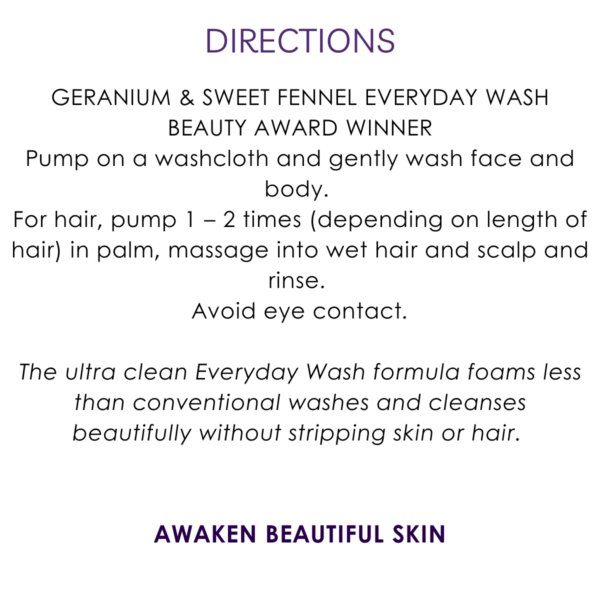 directions geranium & sweet fennel everyday wash