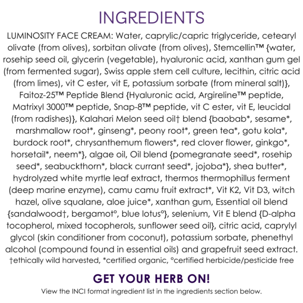 ingredients stem cell & blue lotus luminosity face cream