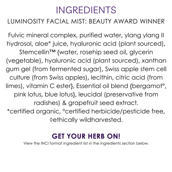 ingredients stem cell & blue lotus luminosity mist