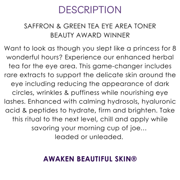 description saffron & green tea peptide eye area toner