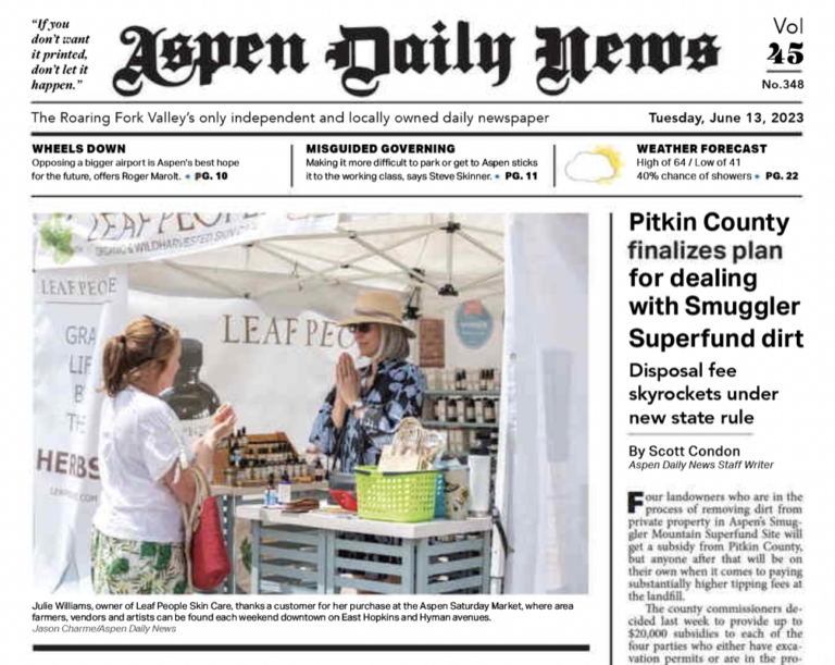 Julie on front page of Aspen Daily News!