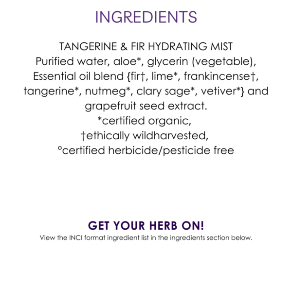 ingredients men’s tangerine & fir hydrating mist